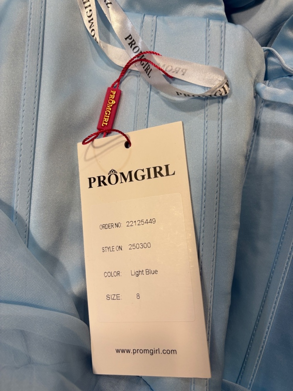 PromGirl Light Blue Tiered Ruffle Prom Dress with Square Neck - Picture 2 of 5